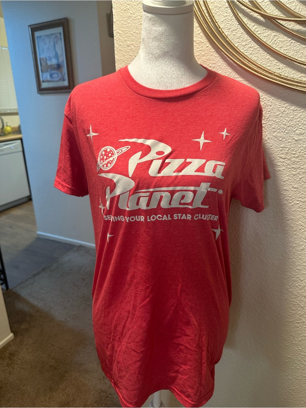 Disney Red Pizza Planet Logo Short Sleeve Tee